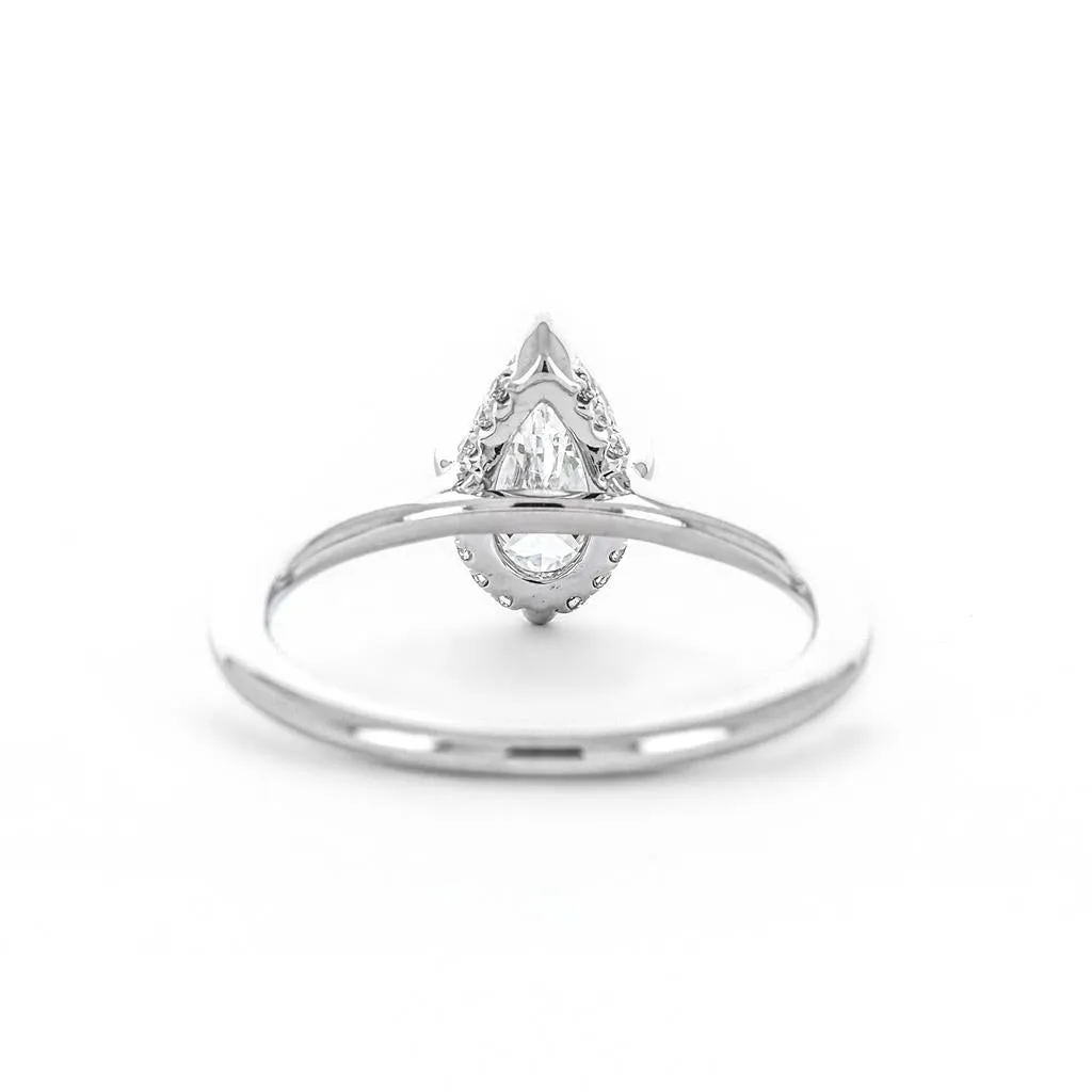1.07ctw Pear Solitaire Diamond Engagement Ring, Hidden Halo, Compass Prongs - 14K White Gold