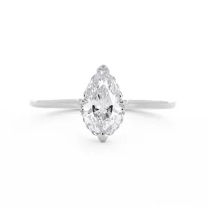 1.07ctw Pear Solitaire Diamond Engagement Ring, Hidden Halo, Compass Prongs - 14K White Gold