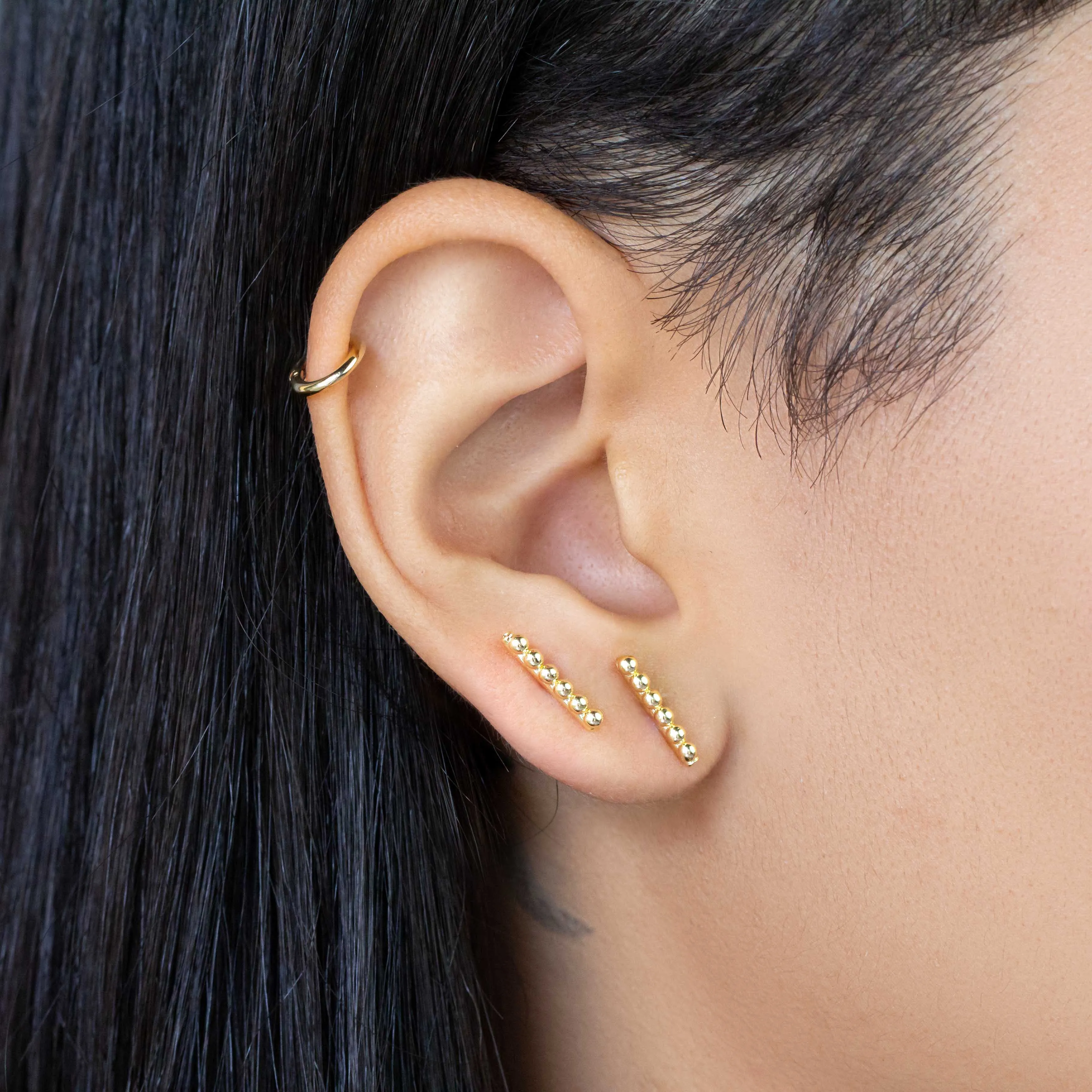 18k Gold Filled Beaded Bar Stud Earrings