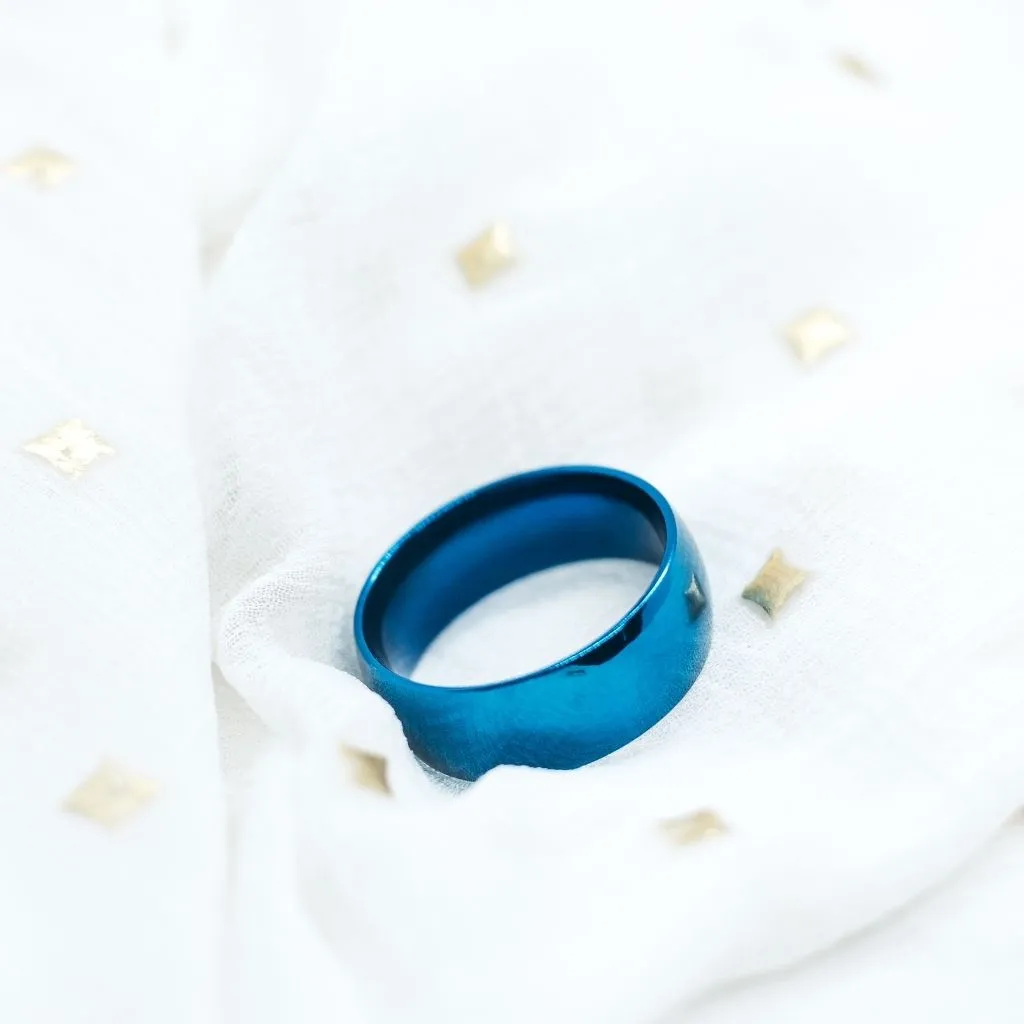 8mm Mens Blue Silver Black Tungsten Engagement Band Ring