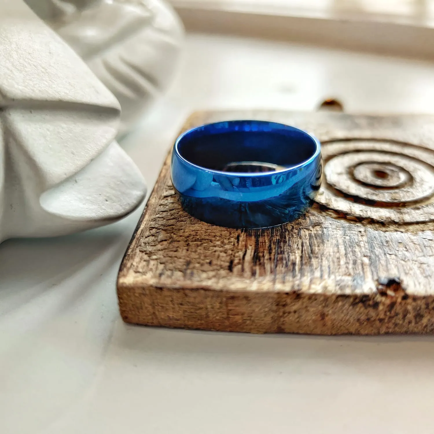 8mm Mens Blue Silver Black Tungsten Engagement Band Ring