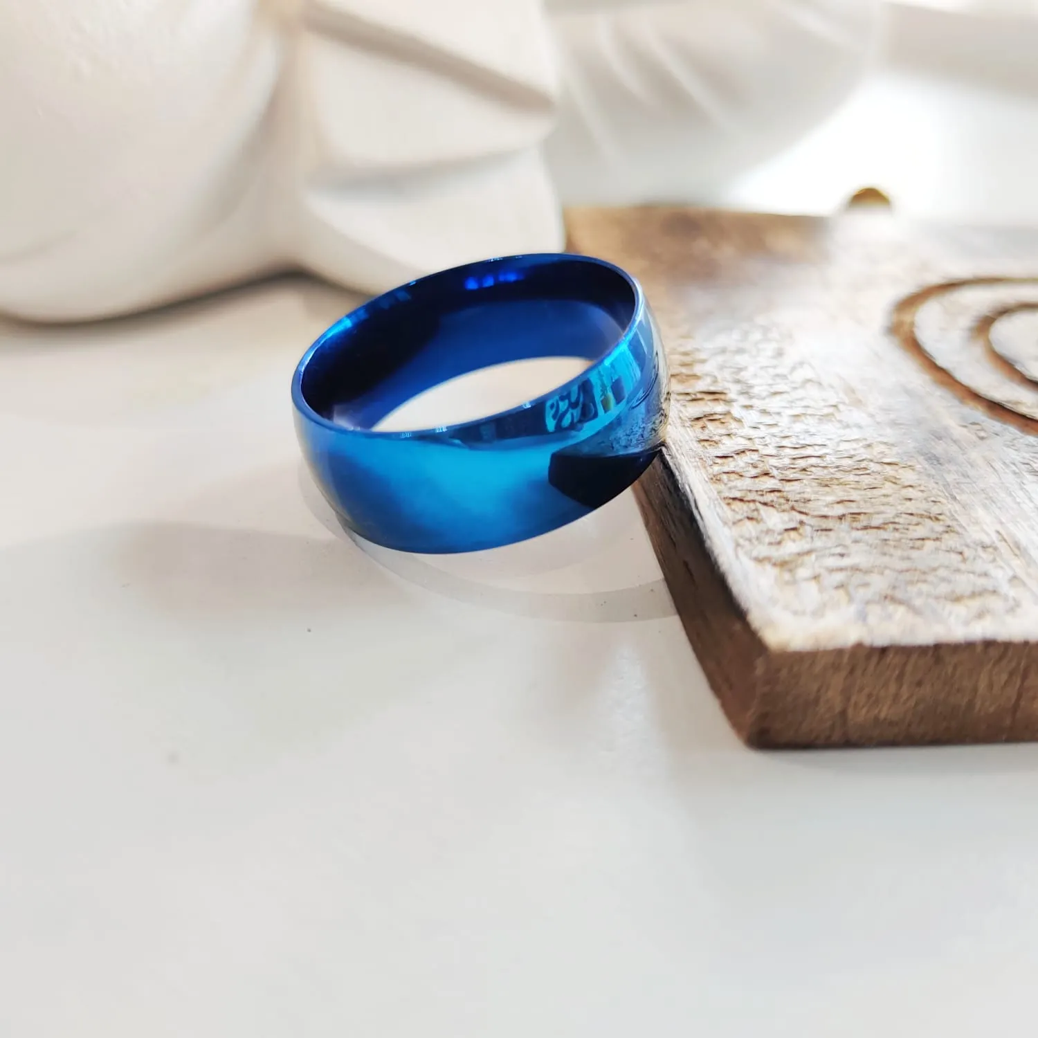 8mm Mens Blue Silver Black Tungsten Engagement Band Ring