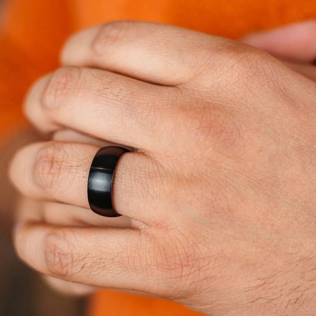 8mm Mens Blue Silver Black Tungsten Engagement Band Ring