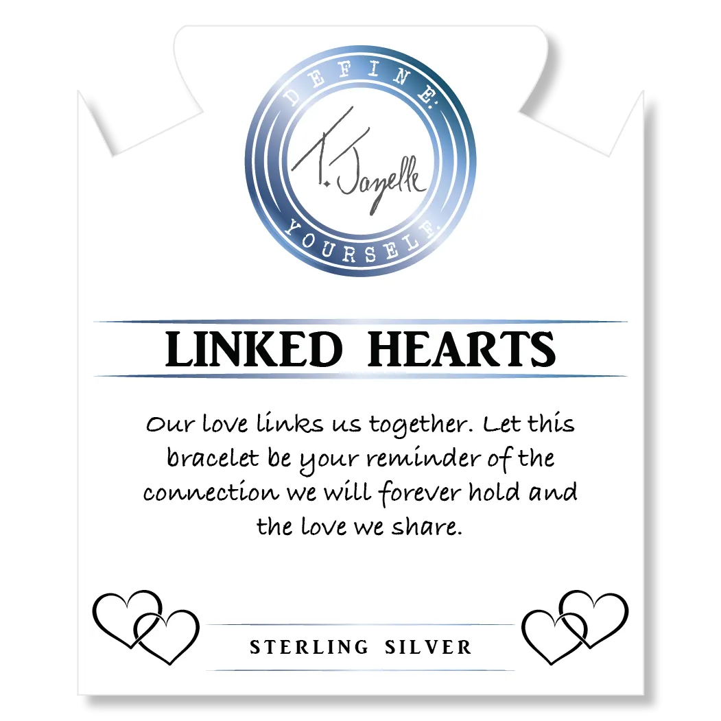 Blue Agate Gemstone Bracelet with Linked Hearts Sterling Silver Charm