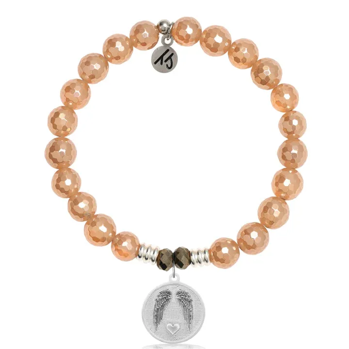 Champagne Agate Stone Bracelet with Guardian Sterling Silver Charm