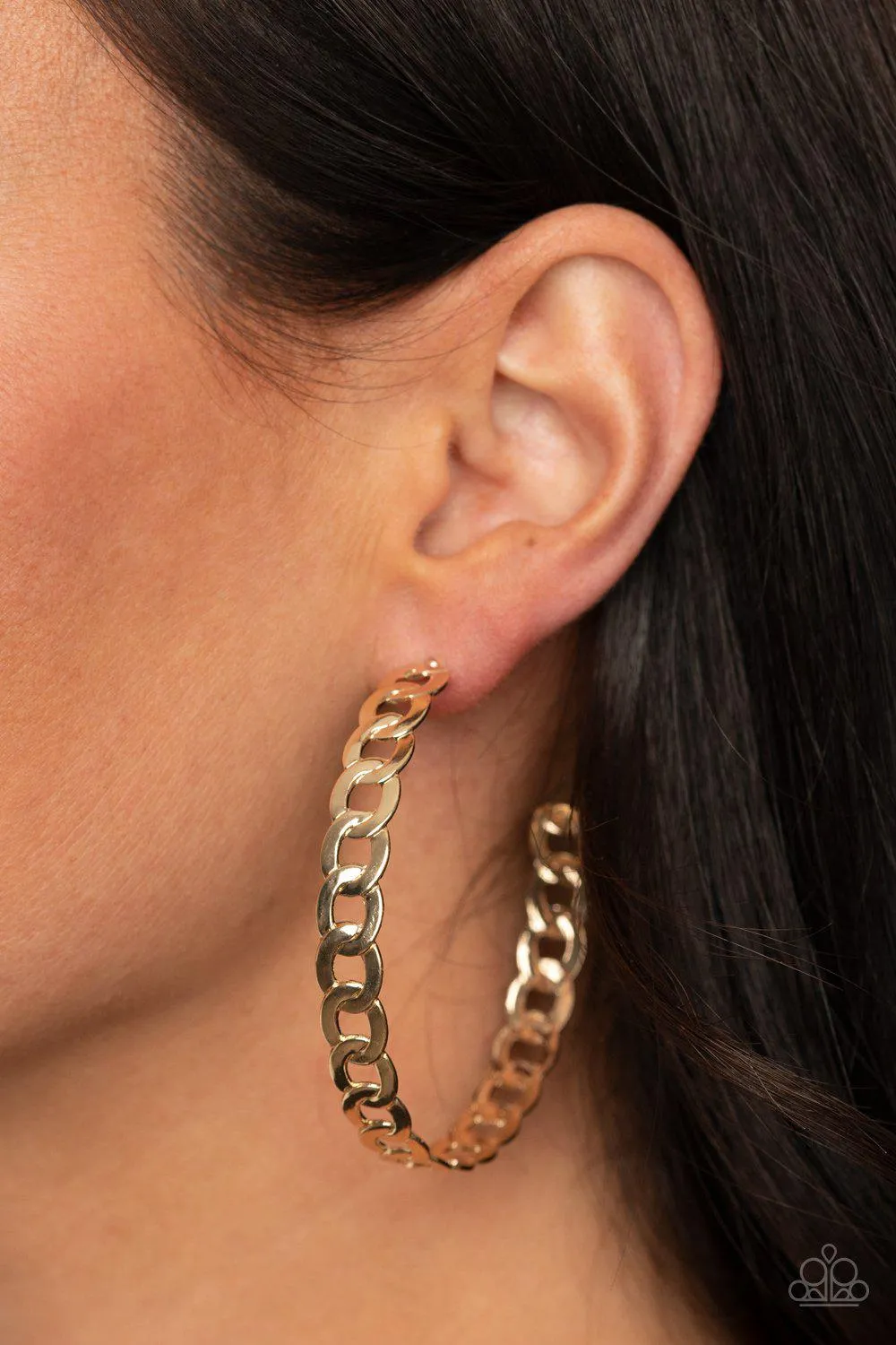 Climate CHAINge Gold Chain Link Hoop Earrings - Paparazzi Accessories