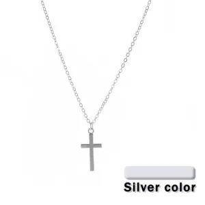 Cross Necklace Simple Necklaces Jesus Women Chain Ladies Pendant Girls Jewelry Yellow Gold Color Vintage European Metal Collares