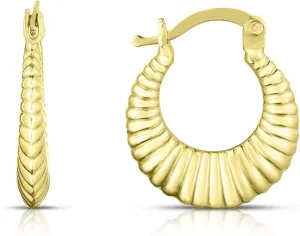 Floreo 10k Yellow Gold Scalloped Ribbed Shrimp Hoop Earrings