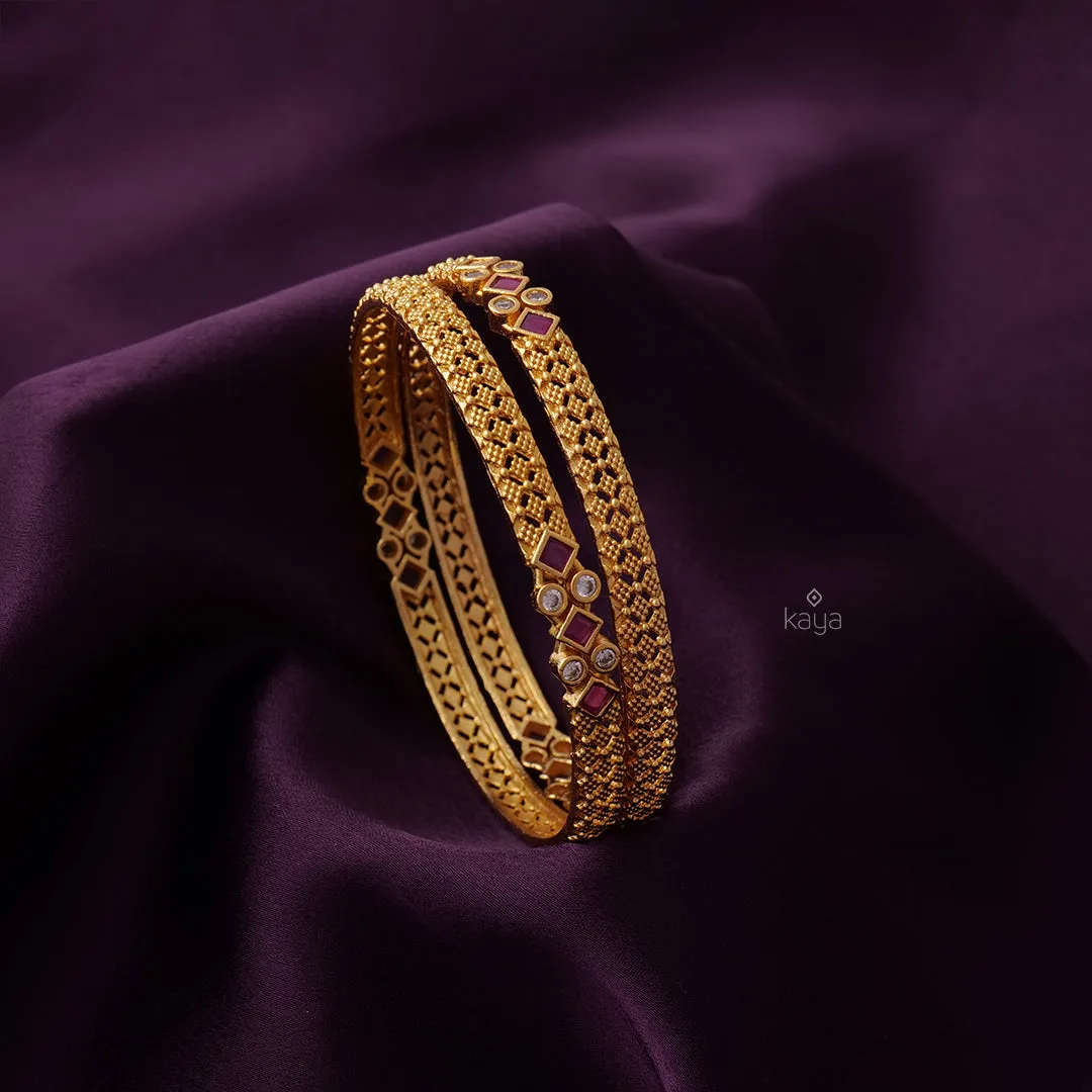 Gold Plated stone bangle (Pair) - SG100495