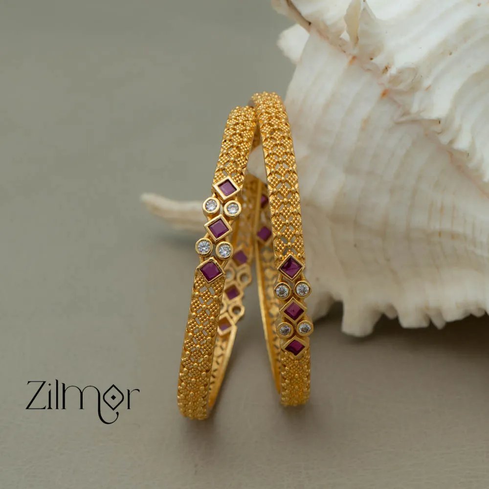 Gold Plated stone bangle (Pair) - SG100495
