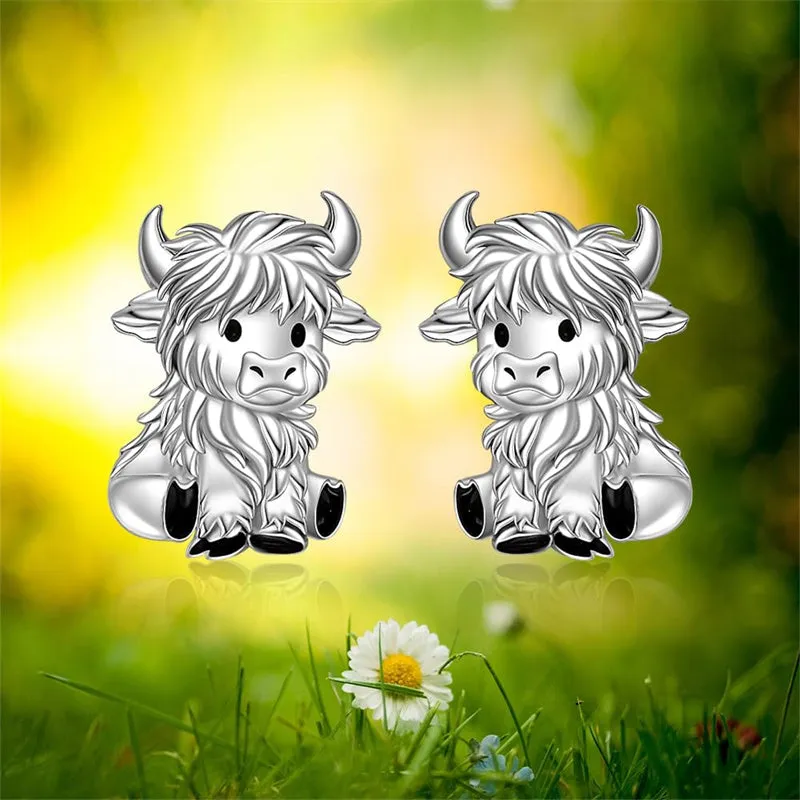 Highland Cow Earrings for Women Sterling Silver 925 Cute Animal Earrings Studs Christmas  Valentines Gifts