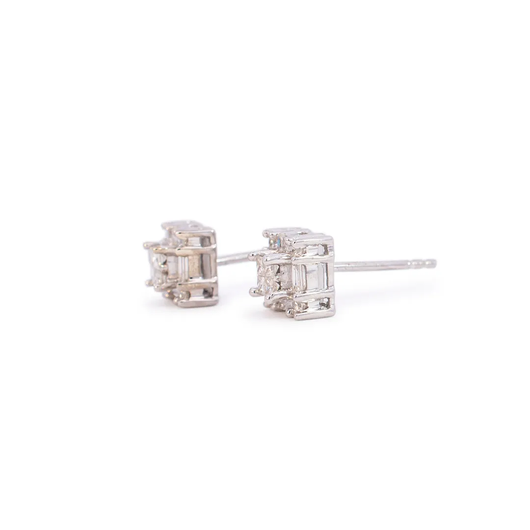 Ladies 10K White Gold Squared Diamond Stud Earrings