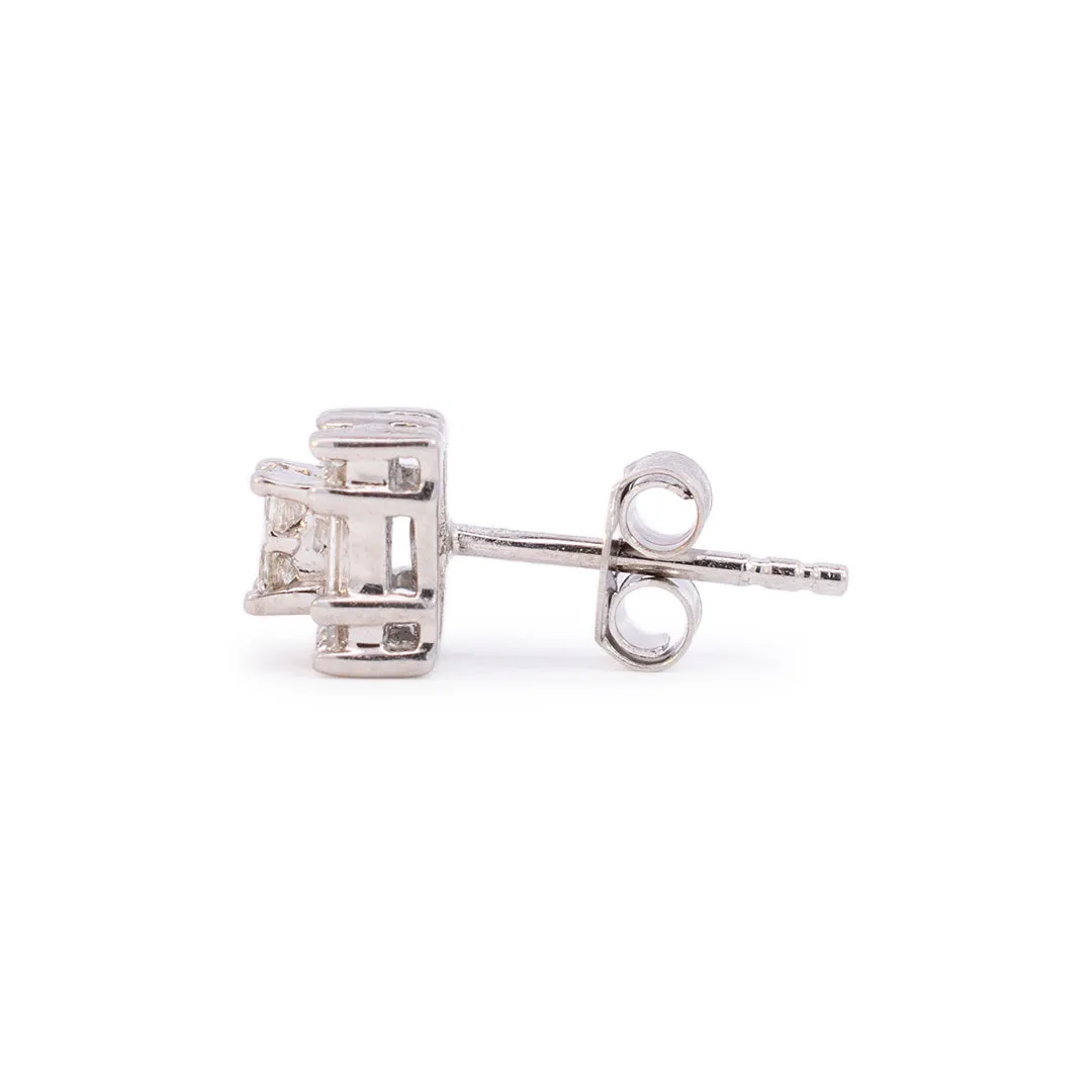 Ladies 10K White Gold Squared Diamond Stud Earrings