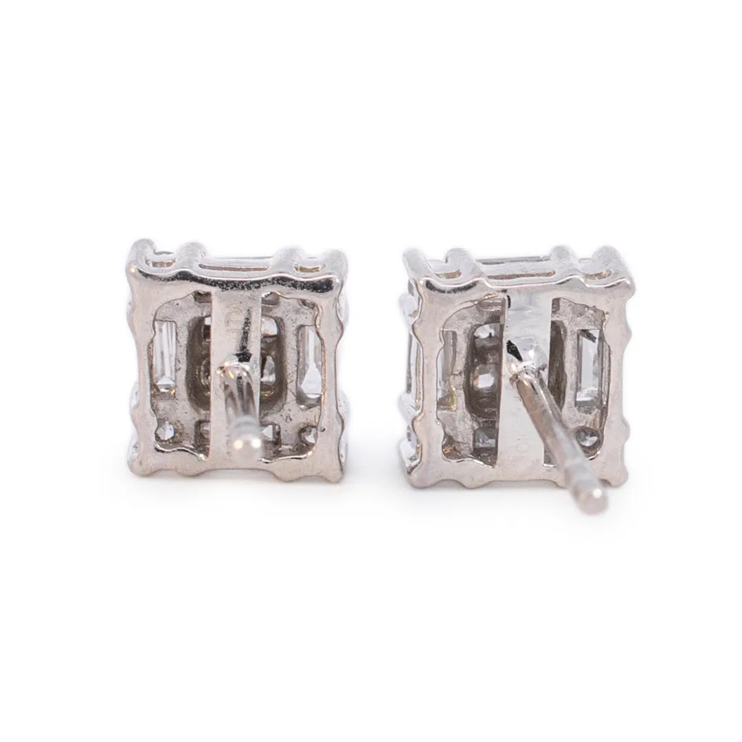 Ladies 10K White Gold Squared Diamond Stud Earrings