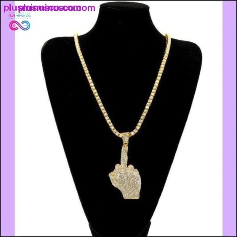 Rhinestones Middle Finger Pendant With 1 Row Tennis Chain
