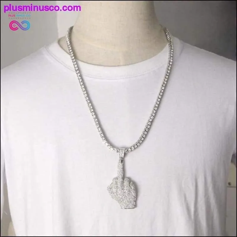Rhinestones Middle Finger Pendant With 1 Row Tennis Chain
