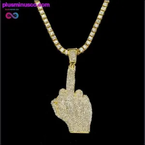 Rhinestones Middle Finger Pendant With 1 Row Tennis Chain