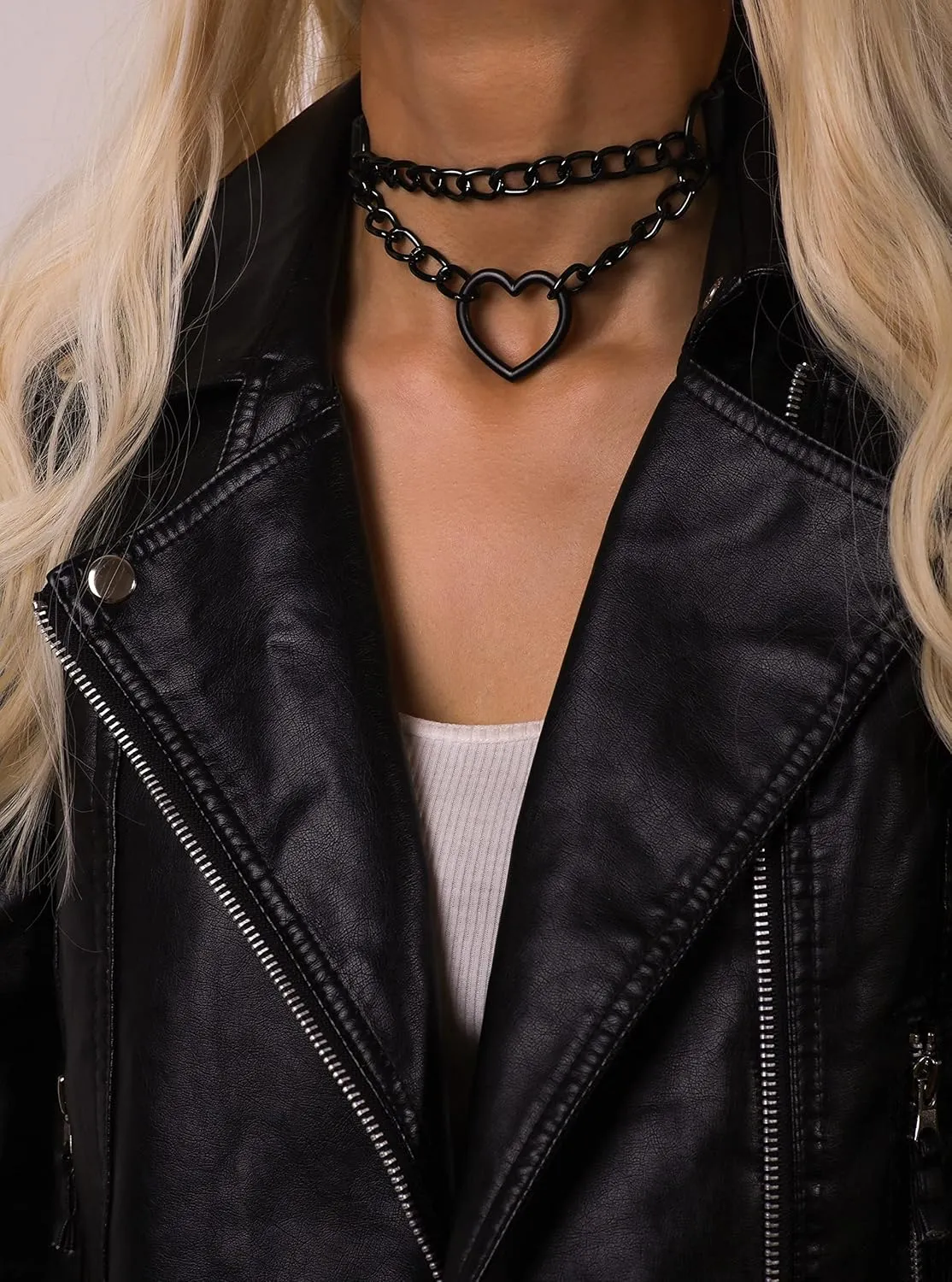 Sacina Goth Heart Chain Choker Necklace, PU Leather Choker, Gothic Punk Grunge Emo Necklace, Halloween Christmas Jewelry Gift for Women, Men