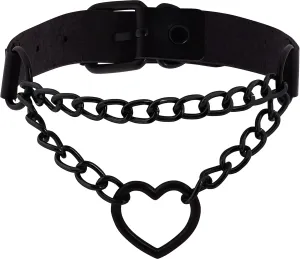 Sacina Goth Heart Chain Choker Necklace, PU Leather Choker, Gothic Punk Grunge Emo Necklace, Halloween Christmas Jewelry Gift for Women, Men