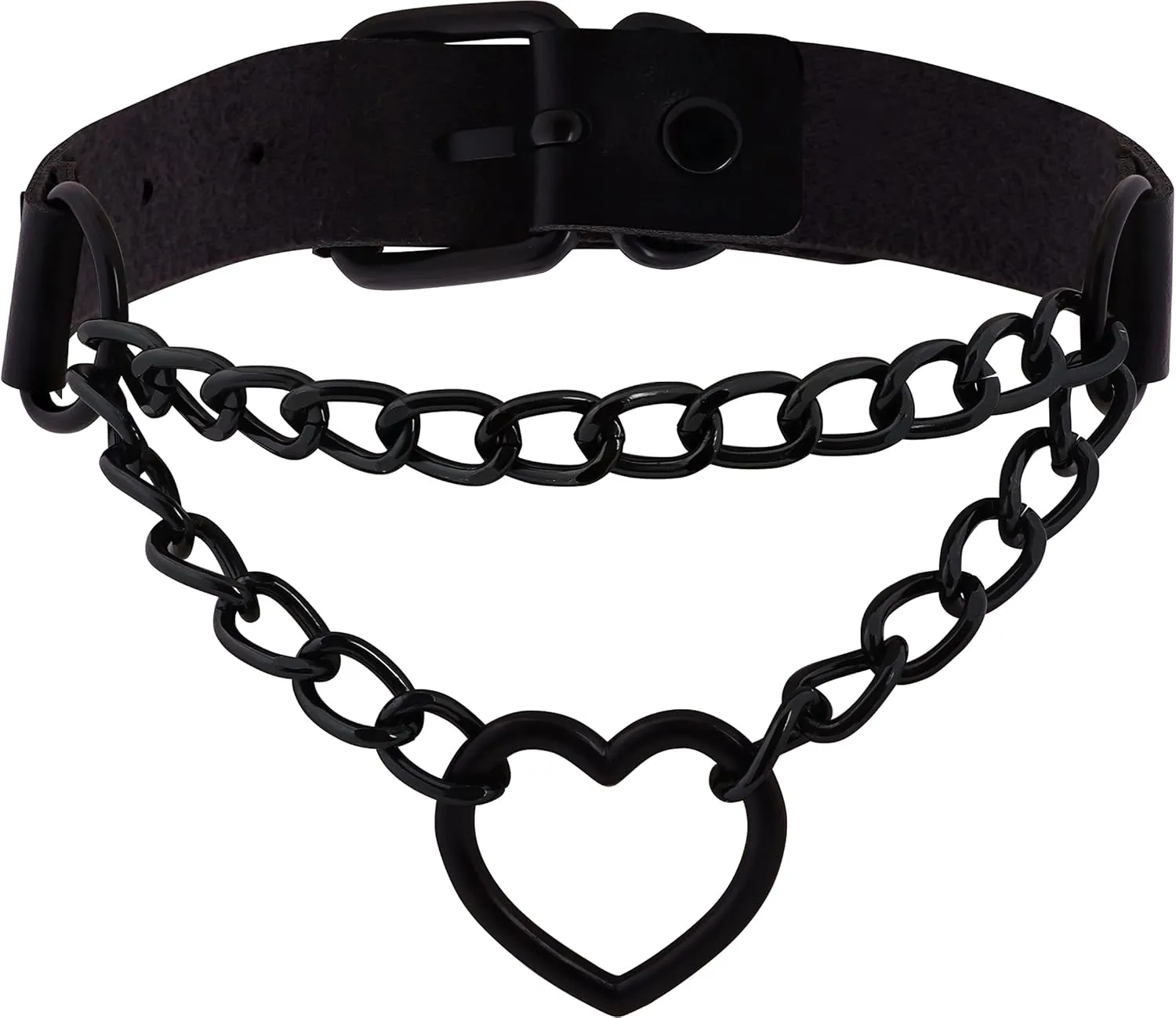 Sacina Goth Heart Chain Choker Necklace, PU Leather Choker, Gothic Punk Grunge Emo Necklace, Halloween Christmas Jewelry Gift for Women, Men