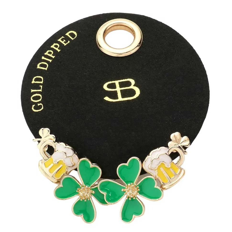 SECRET BOX Gold Dipped Shamrock Clover Beer 3 Pairs Earrings