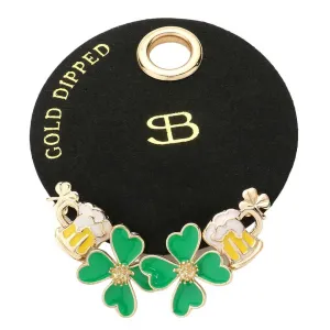SECRET BOX Gold Dipped Shamrock Clover Beer 3 Pairs Earrings