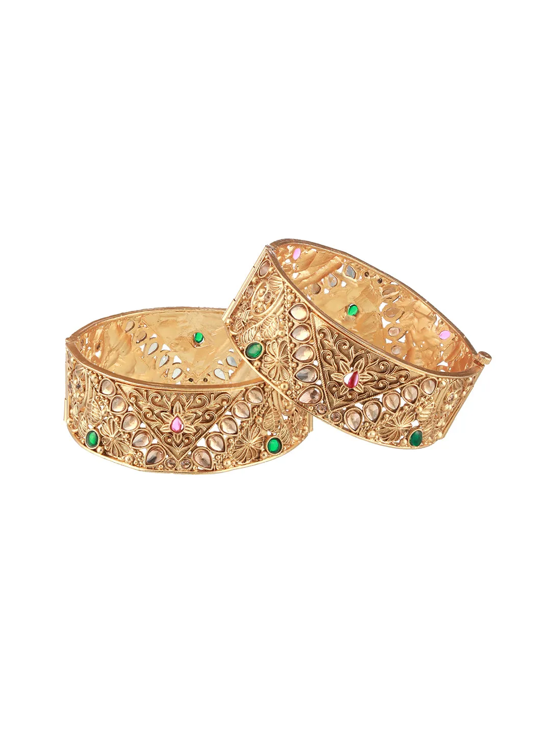 Set Of 2 24K Gold-Plated Stone-Studded Bangles