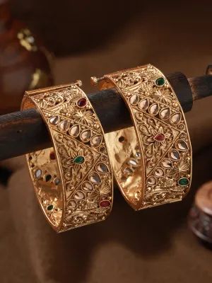 Set Of 2 24K Gold-Plated Stone-Studded Bangles