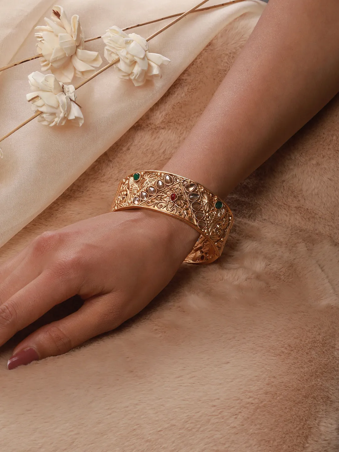 Set Of 2 24K Gold-Plated Stone-Studded Bangles