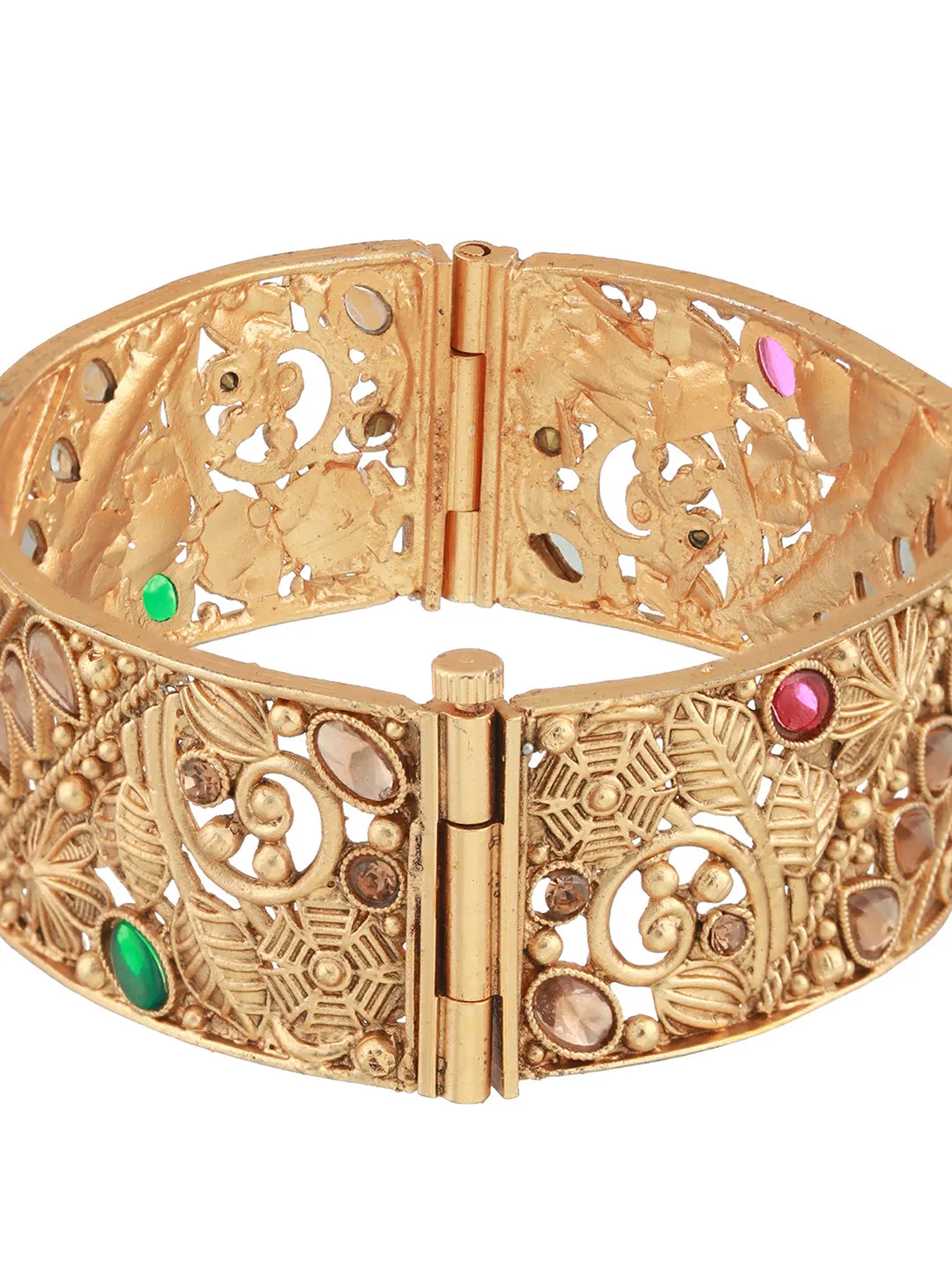 Set Of 2 24K Gold-Plated Stone-Studded Bangles