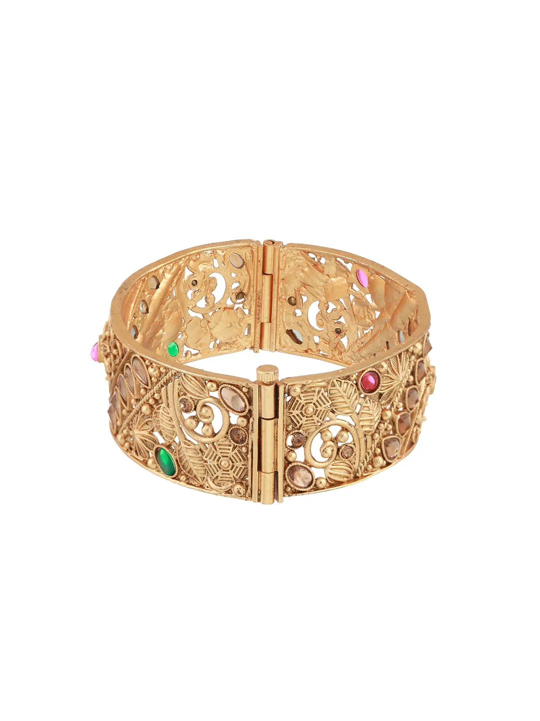 Set Of 2 24K Gold-Plated Stone-Studded Bangles