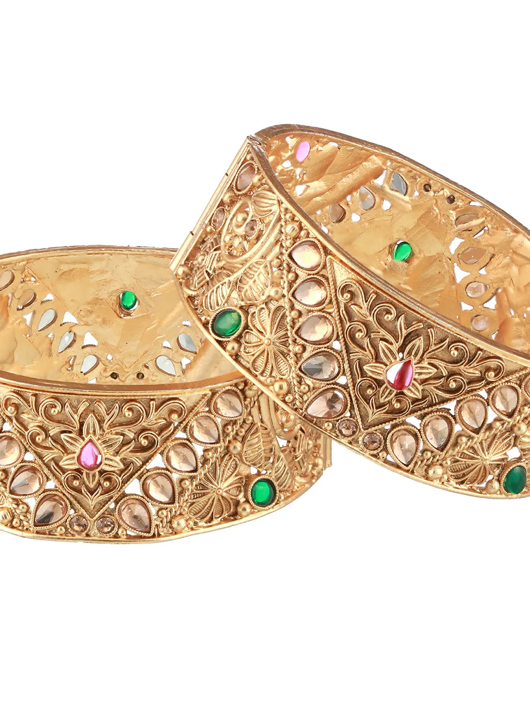 Set Of 2 24K Gold-Plated Stone-Studded Bangles
