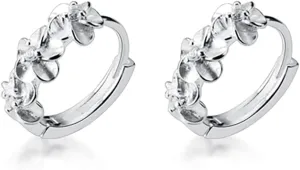 SLUYNZ 925 Sterling Silver Plumeria Flowers Hoop Earrings for Women Teens Small Hoop Earrings Pretty Flowers Huggie