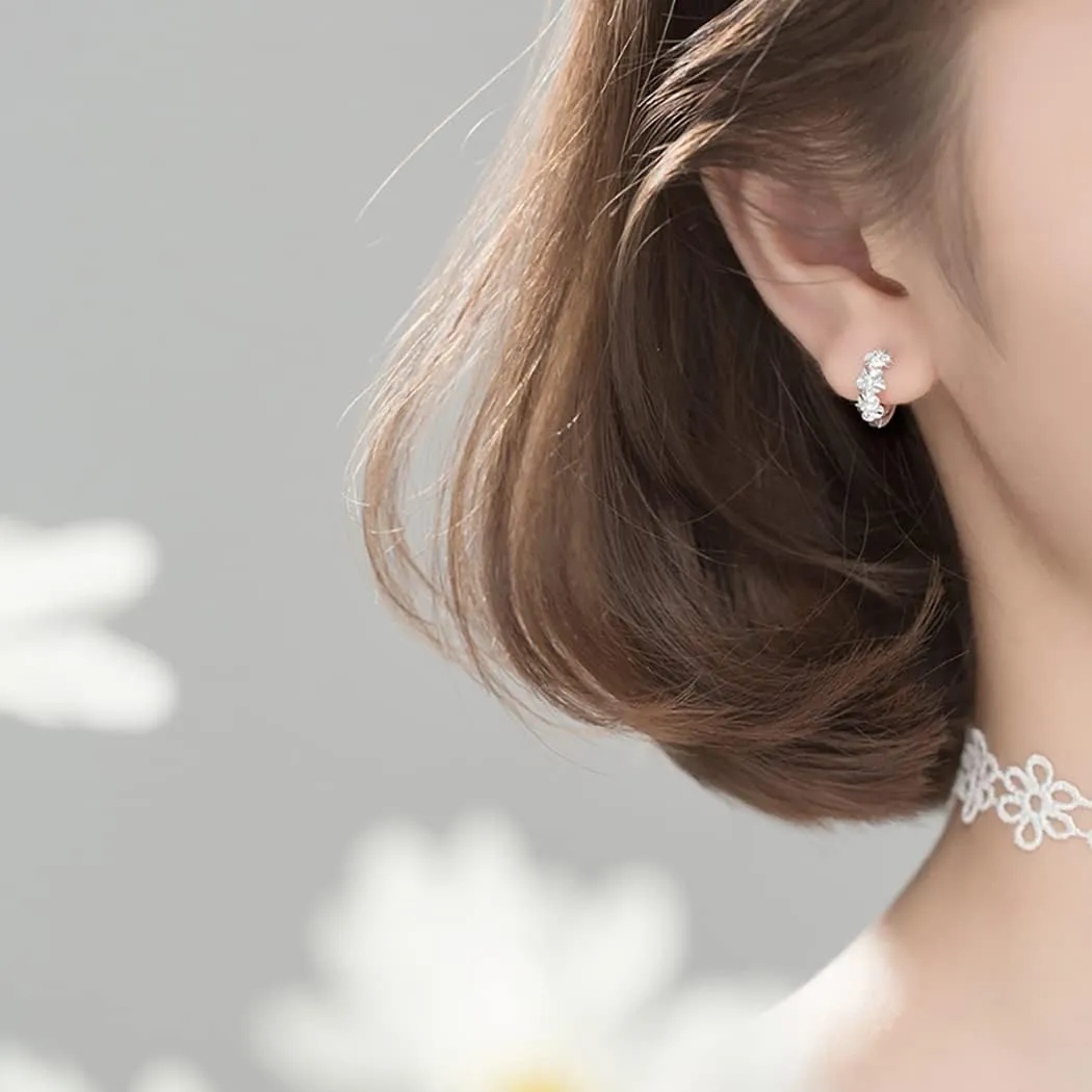 SLUYNZ 925 Sterling Silver Plumeria Flowers Hoop Earrings for Women Teens Small Hoop Earrings Pretty Flowers Huggie