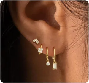 Stud Earrings for Women Dainty Small Hoop Earrings 14K Gold/Silver Plated Cartilage Earring Set CZ Dangle Huggie Earrings Lightweight Hypoallergenic Earrings Trendy Multiple Piercings Jewelry