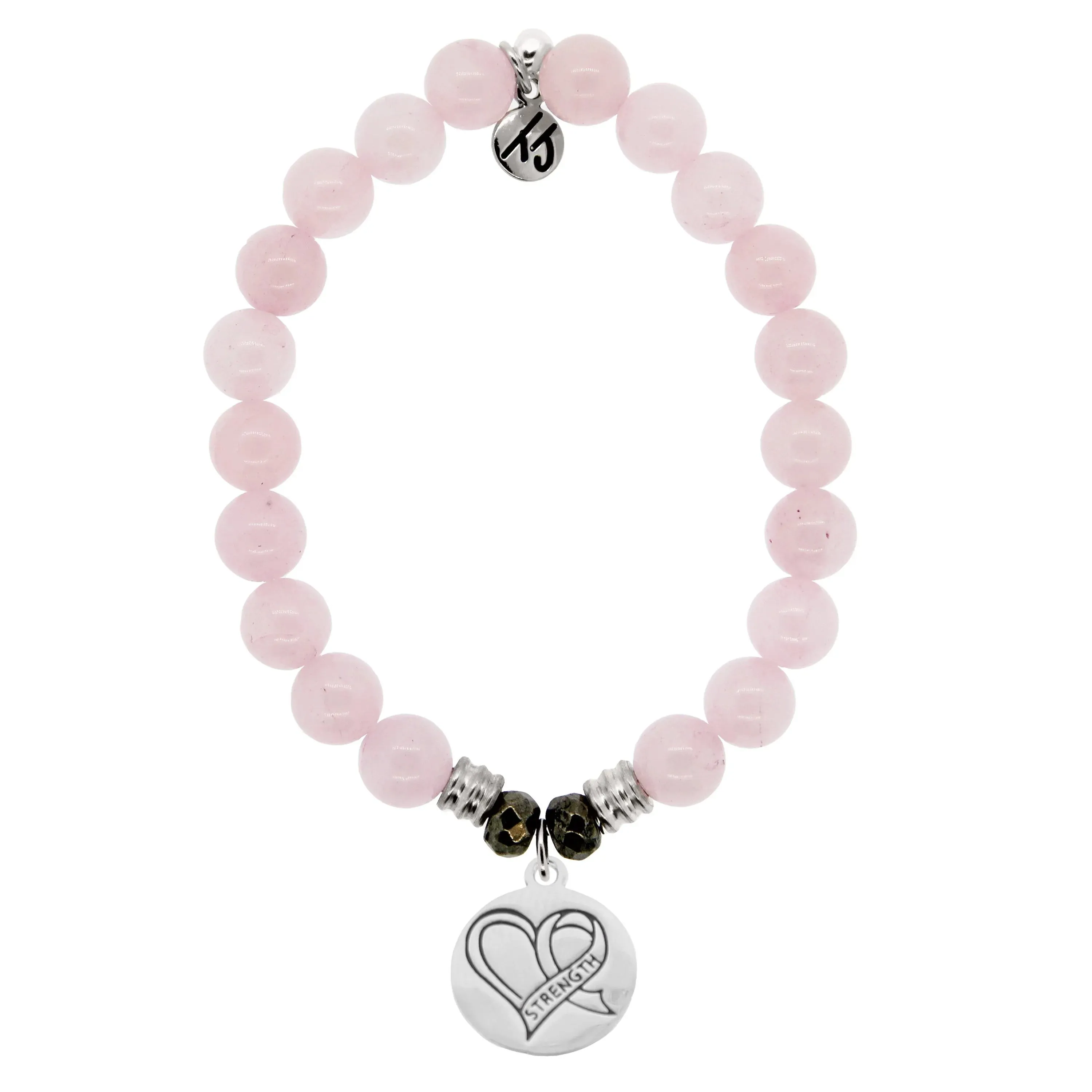 T.Jazelle- Rose Quartz "Strength Heart" Charm Bracelet