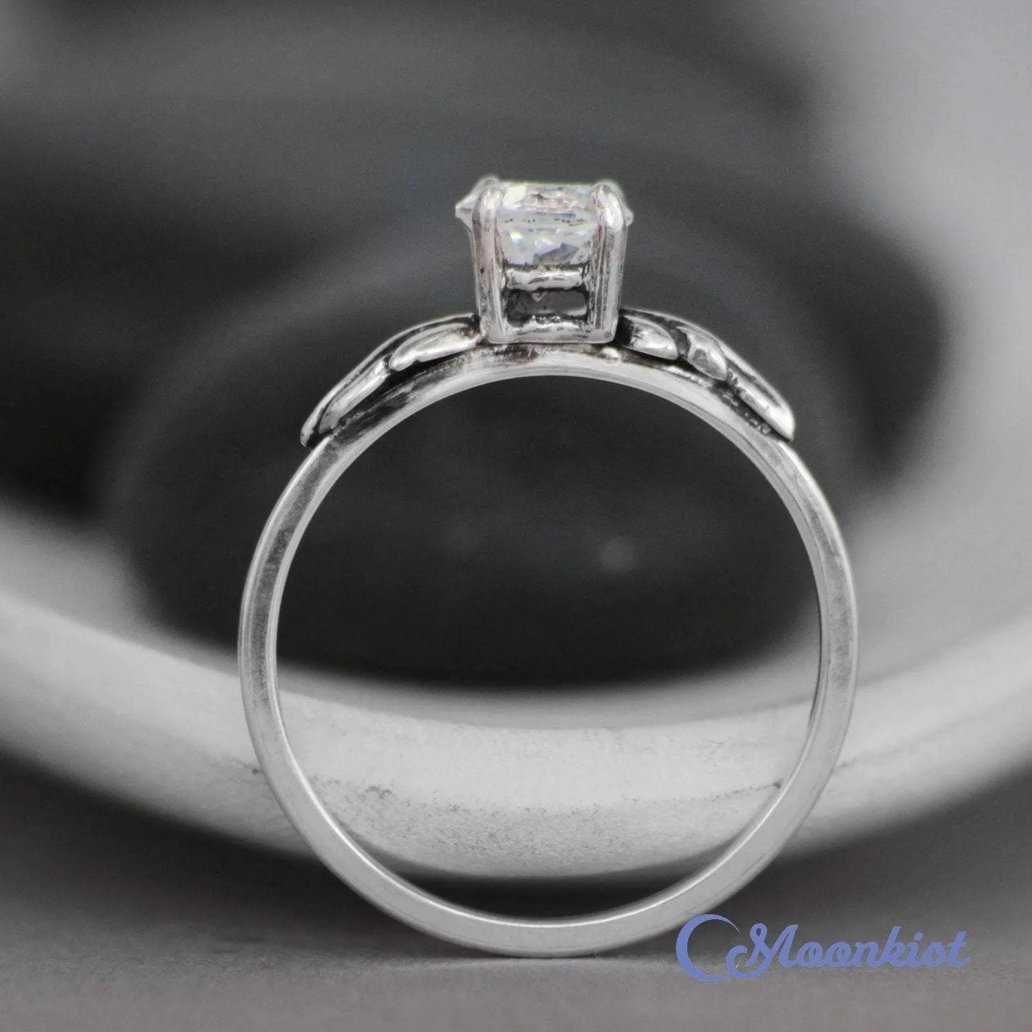 White Sapphire Leaf Engagement Ring | Moonkist Designs