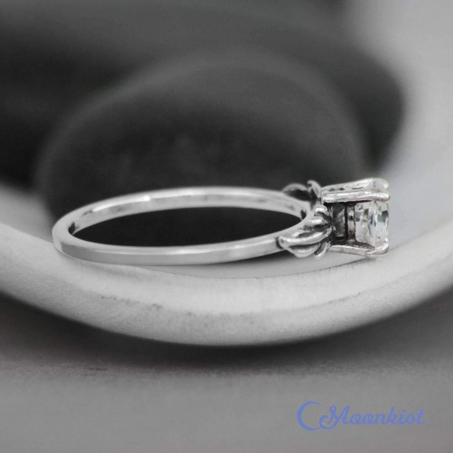 White Sapphire Leaf Engagement Ring | Moonkist Designs