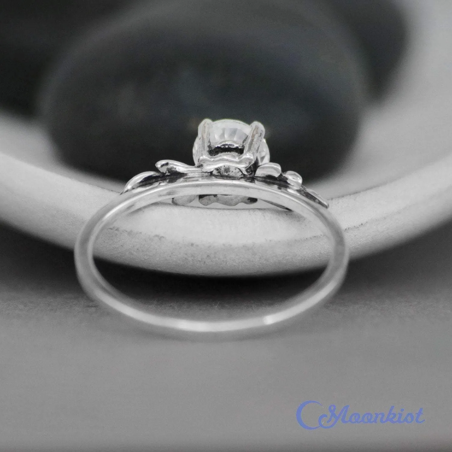 White Sapphire Leaf Engagement Ring | Moonkist Designs
