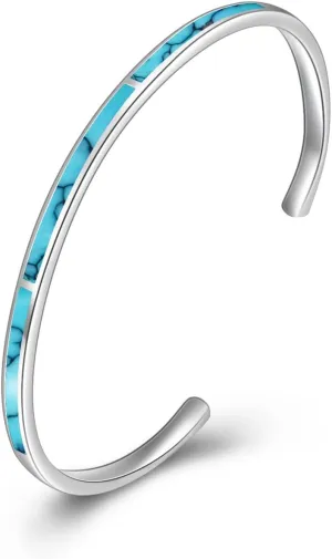 WINNICACA Bracelet for Women Opal Bracelet 925 Sterling Silver Opal Cuff Bangle Bracelets Inspirational Fine Jewelry Gifts for Women Her Wife Mom Daughter Anniversary Birthday Graduation Gifts