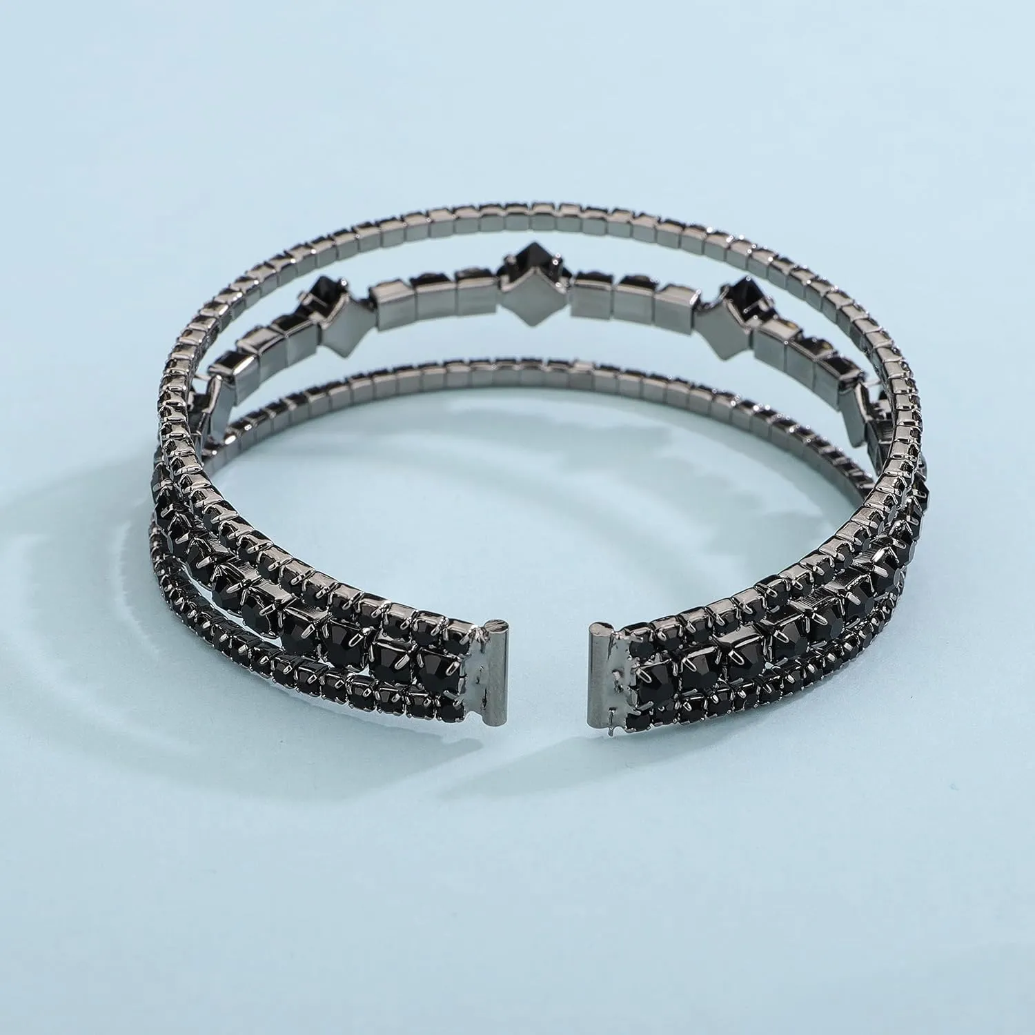 YERTTER Elegant Multi Row Crystal Pearl Cuff Rhinestone Bridals Crystal Stunning Bangle Bracelet Layered Cuff Bracelet Gift for Women Brides